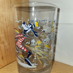 Disney Goofy Surfing Glass with Red and Yellow Highlights
